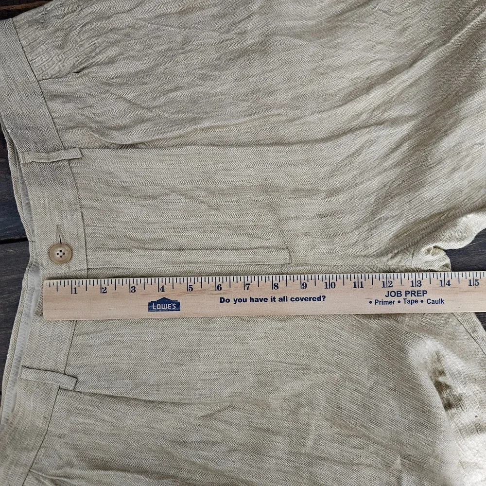 Nautica Rigger Pants Trousers Pleated Cuffed Beige 100% Linen Size 36x34 Classic